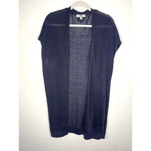 E3 by Etcetera Open Front Cardigan Size Medium Linen Blend Blue Short Sleeves